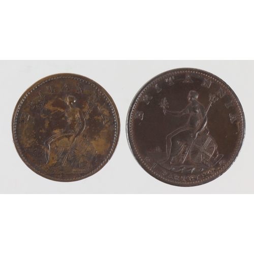 80 - Farthings (2): 1799, 3 berries in wreath, proof-like toned EF, and 1806 K. on trunc. VF