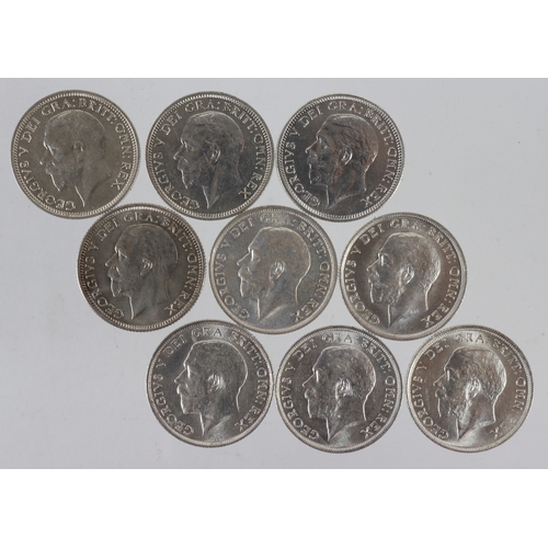 846 - GB Shillings (9) George V: 1914 AU, 1915 EF, 1916 UNC, 1916 GEF, ditto VF/GVF, 1929 EF, 1933 UNC, 19... 