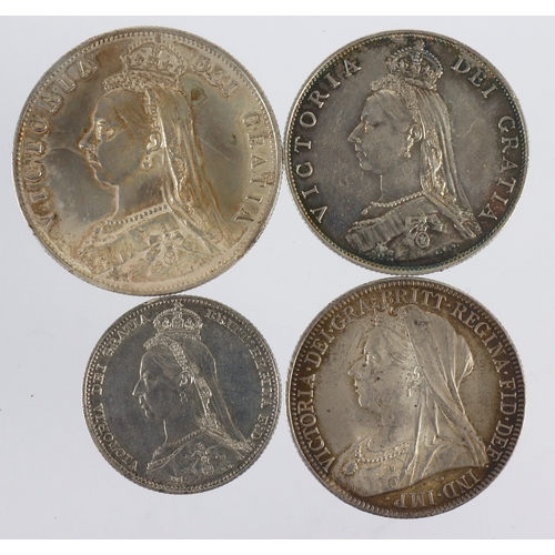 849 - GB Silver (4) Queen Victoria: Halfcrown 1887 Jubilee lightly cleaned EF, Florin 1887 Jubilee aEF, Fl... 