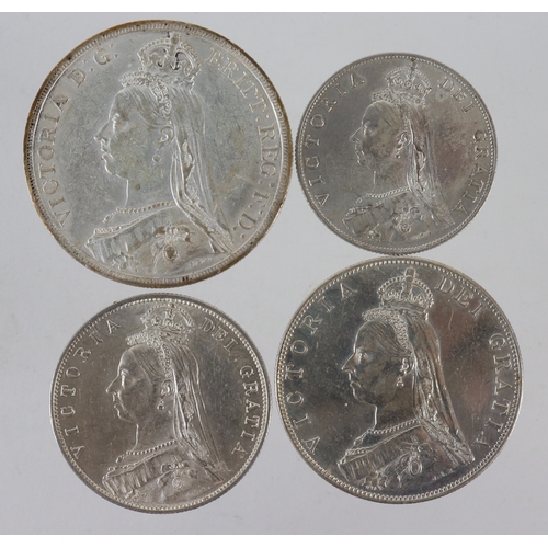 850 - GB Silver (4) QV Jubilee 1887: Crown cleaned GVF, Double-Florin roman 1 cleaned GVF, Halfcrown EF, a... 