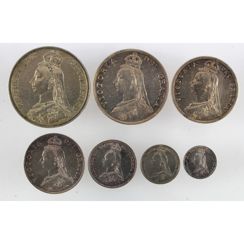 854 - GB Silver (7) Queen Victoria Jubilee head 1887: Crown VF, Double-Florin roman 1aVF, Halfcrown cleane... 