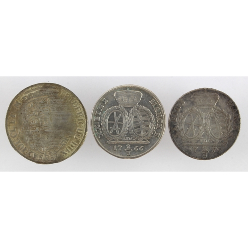 901 - German States (3) silver 2/3 Thalers: Saxe - New - Gotha 1678, KM# 87, aVF weak strike; Saxony - Alb... 