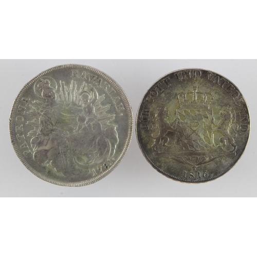 905 - German States, Bavaira (2) silver Thalers: 1781 I.SCH, KM# 563.3, VF adjustment marks, and 1816, KM#... 