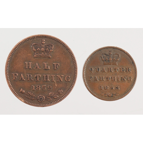 93 - Fractional Farthings (2): Half Farthing 1852 VF, and Quarter Farthing 1853 NVF.