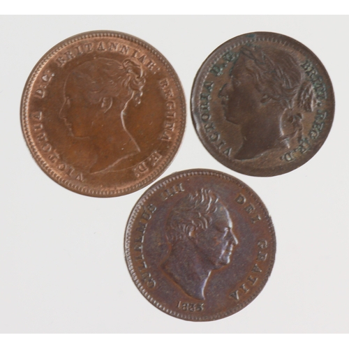 94 - Fractional Farthings (3): Third Farthing 1835 GVF, Third Farthing 1885 GVF, and Half Farthing 1844 E... 