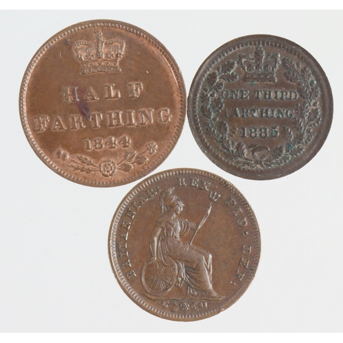 94 - Fractional Farthings (3): Third Farthing 1835 GVF, Third Farthing 1885 GVF, and Half Farthing 1844 E... 