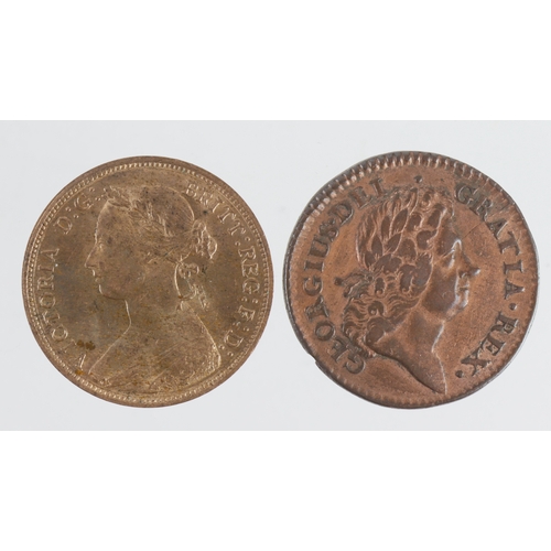 96 - GB & Ireland/Colonial America copper & bronze (2): GB Halfpenny 1882H EF with lustre, and 'Woods' Ha... 