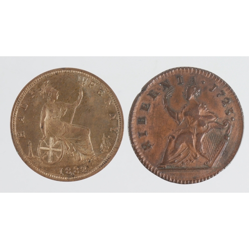 96 - GB & Ireland/Colonial America copper & bronze (2): GB Halfpenny 1882H EF with lustre, and 'Woods' Ha... 