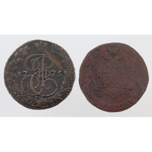 962 - Russia large copper 5 Kopeks (2): 1772EM VG, and 1775EM VF