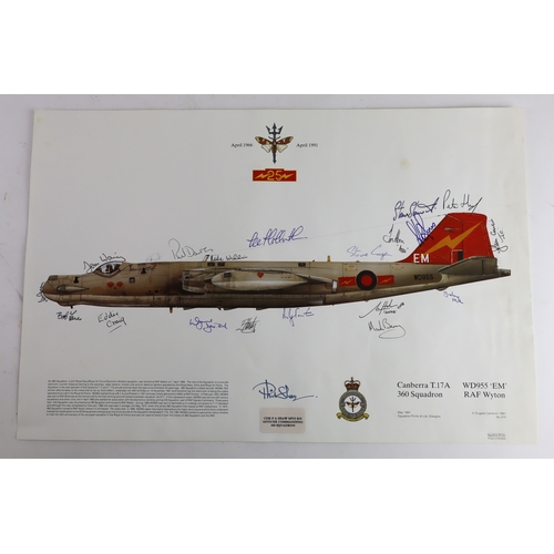 225 - RAF print of a Cambera of 360 Sqd RAF Wyton signed by its crew.