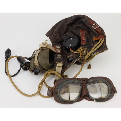 229 - RAF WW2 C type flying helmet complete with its looming also comes with its H type oxygen mask and pa... 