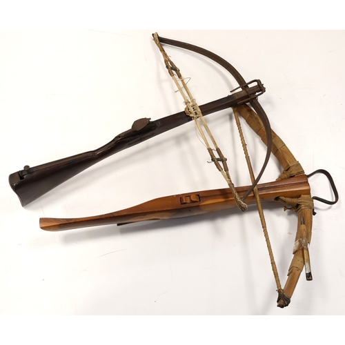 24 - English (?) early 19th century Stone Prod Crossbow, together with a 1960's 'homemade' Crossbow  (2)