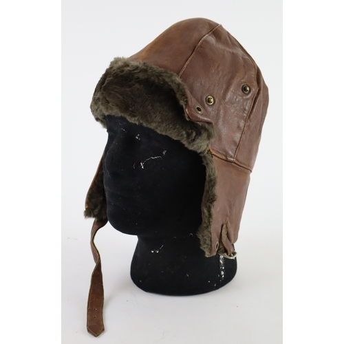 243 - RFC WW1 MK1 pattern leather and fur lined flying helmet.