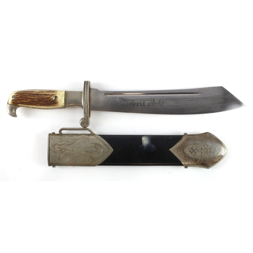 32 - German 3rd Reich RAD Hewer dagger with scabbard, blade maker marked 'RZM M7/36'.