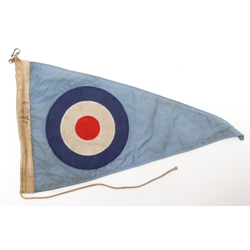 378 - WW2 RAF interest a Car Pennant, stamped AM / 1942 dated. Service wear.