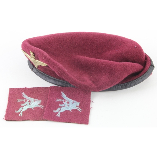 380 - WW2 red beret and insignia parachute regiment.