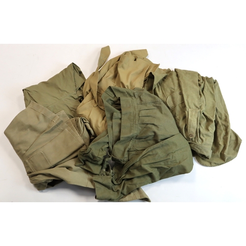 385 - WW2 tropical army service jackets and denim battle dress blouse.