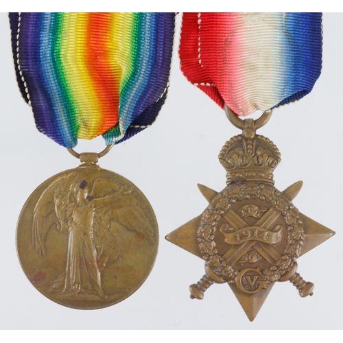 396 - 1914 star and Victory medals to 3337 Gnr M Rougrie 25th BDE RFA.