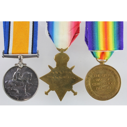 420 - 1915 Star Trio (R.M.B.2287 Mus. A W Secker). With research, born Wells, Norfolk  (3)