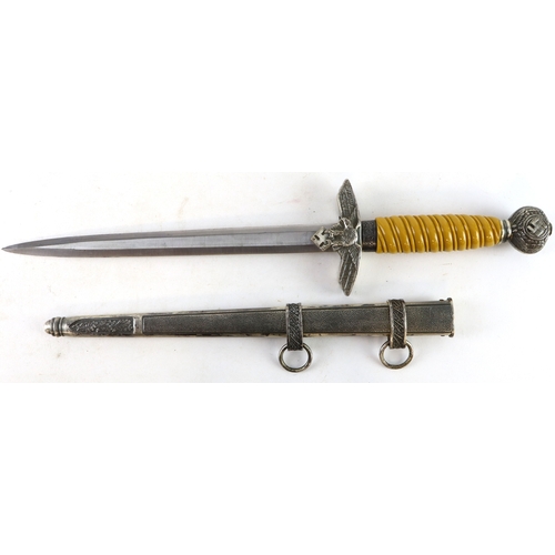 44 - German Luftwaffe 2nd Pattern dagger with scabbard, maker marked 'Paul Weyersberg & Co Solingen'.