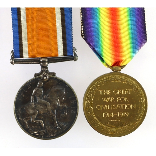 444 - BMW & Victory medals to 43721 Pte A E Godbold 2nd bn the Suffolk reg K in A 13-11-1916 commemorated ... 