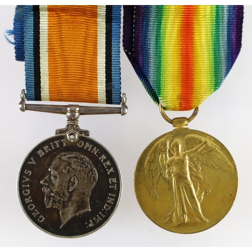 454 - BWM & Victory Medal (267032 Pte A F Hutton Middx R) served 1/9th Bn