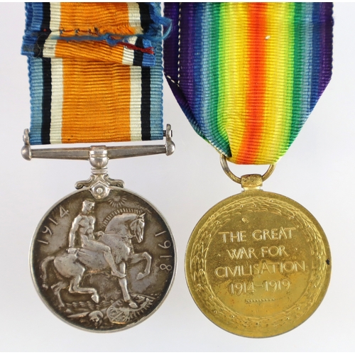 454 - BWM & Victory Medal (267032 Pte A F Hutton Middx R) served 1/9th Bn