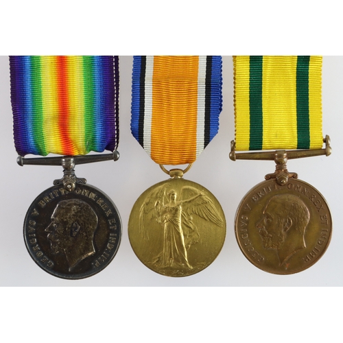 459 - BWM & Victory Medal (37531 Pte A Taylor MGC) with Territorial War Medal (37531 Pte A Taylor MGC).