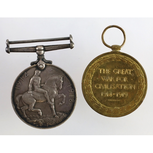 466 - BWM & Victory Medal (5462 Pte H Pipe 3-Hrs) missing 1914 Star. Listed as a Deserter 23rd October 190... 