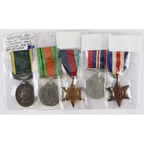 570 - Norfolk Regt WW2 group with QE2 Efficiency Medal, bar Territorial to 5774135 Sgt/WOII L HUDSON. Note... 