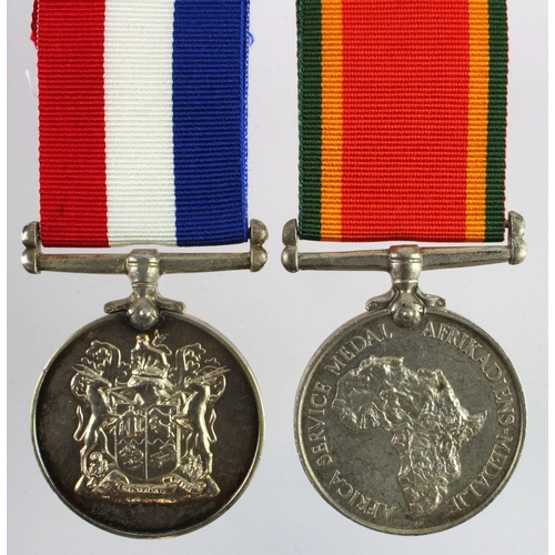 599 - South African medal for war service 1939-1945 with Africa WW2 service medal both unnamed.