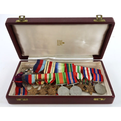 614 - Various British WW2 medals mounted as worn (copy Atlantic Star), a miniature group, plus a French Le... 