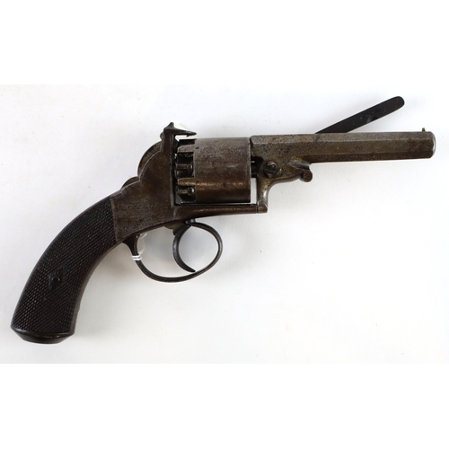 66 - Percussion mid 19th century six cylinder revolver engraved on the barrel W R  Pape Newcastle on Tyne... 