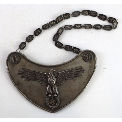 697 - German 3rd Reich SS Gorget, maker marked to the reverse 'RZM M1/128'.