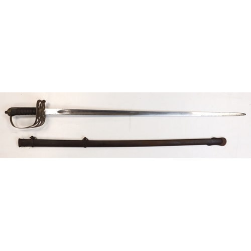 80 - Sword 1864 pattern rifle brigade Sgt with plain blade in its steel scabbard.