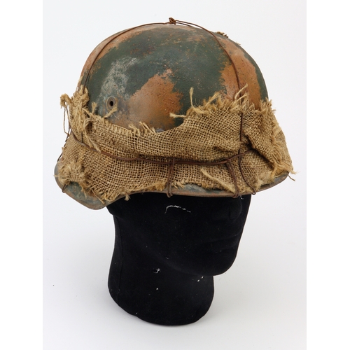 800 - German M42 Combat Stalhelm, complete with liner & chinstrap, has remnants of hessian cover & wire st... 