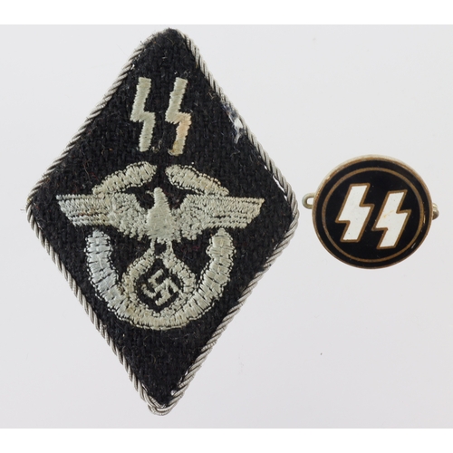 870 - German SS Polizei armbadge and enamel SS lapel badge.