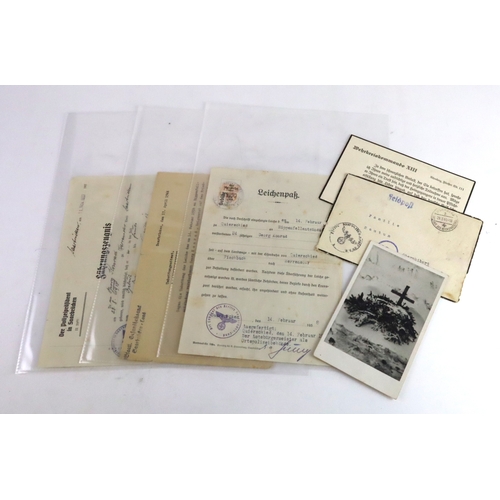 907 - German WW2 casualty group of documents with grave photo to Georg Konrad.