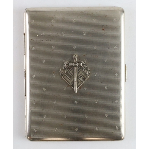 908 - German WW2 cigarette case bearing a swastika with danger to the front.