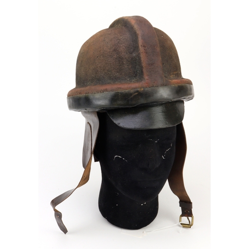 953 - Imperial German flying hard helmet with neck flaps, protective padding over helmet shell, Pickelhaub... 