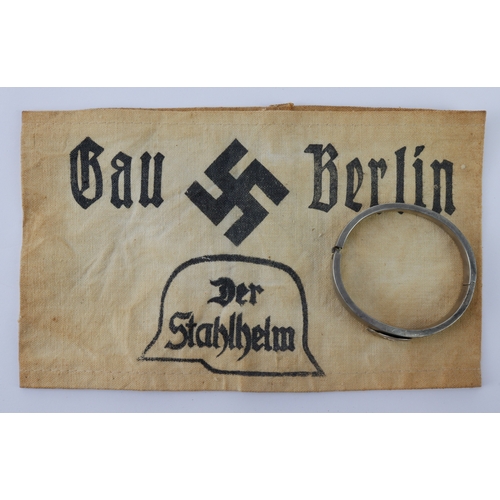 721 - German Der Stalhelm veterans armband and a ladies silver ? bracelet.