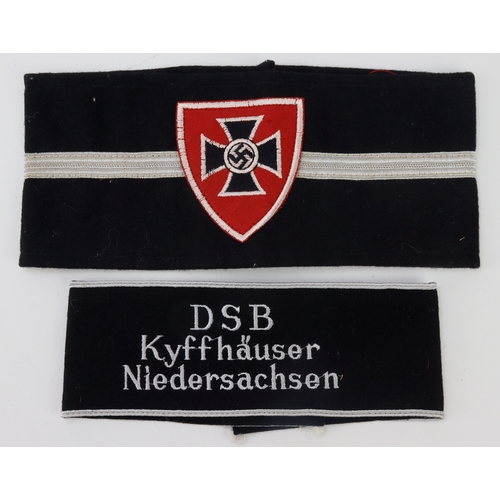 722 - German DSB Kyffhauser arm band with one other veterans arm band.