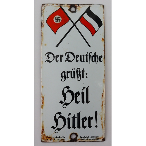 733 - German Heil Hitler enamel wall plaque.