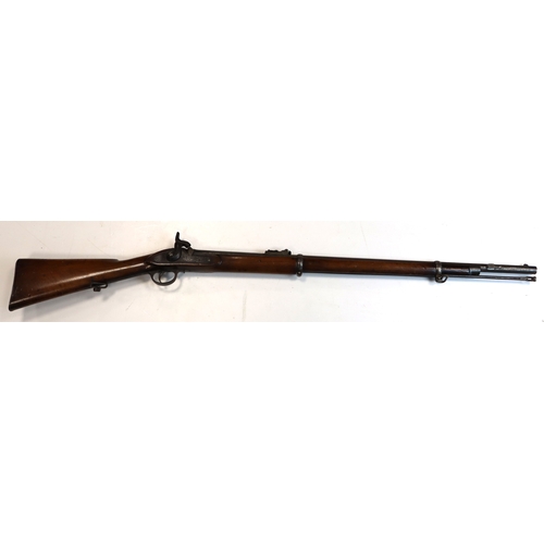 23 - Enfield two band military rifle with 1864 tower with VR lock crown to military proof marks to the ba... 