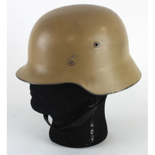 671 - German 3rd Reich Helmet with liner and chin strap, no decals, sand coloured paint work