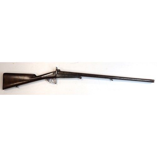 76 - Shotgun: A 12 bore pinfire D/B shotgun by Troublier - Blanchard (?). Back action locks. R/H hammer l... 