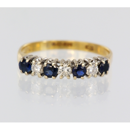 104 - 18ct yellwo gold sapphire and diamond half eternity ring, four round 2mm diameter sapphires, three r... 