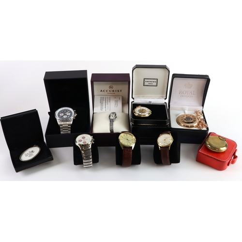 483 - Assortment of five wristwatches and three pocket watches, some boxed and working examples. AF