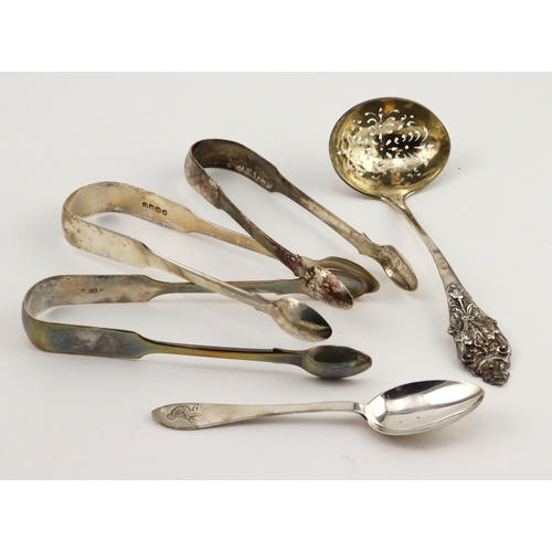 647 - Mixed Silver. A group of various silver hallmarked sugar tongs etc., silver weight 5.9oz. approx.