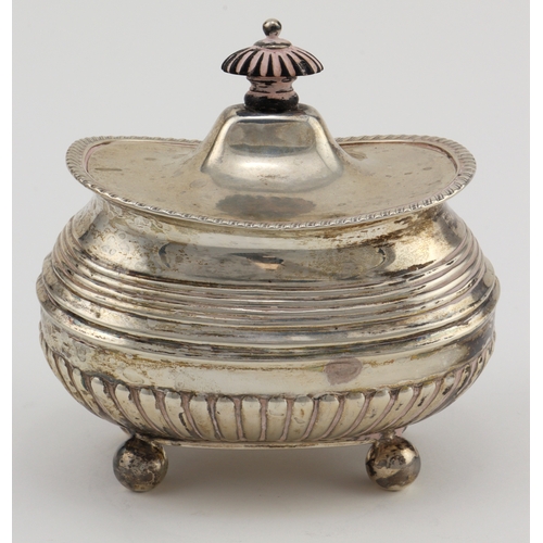 755 - Silver tea caddy, raised on four ball feet, hallmarked 'H.S, London 1905', height 11cm, width 11cm, ... 